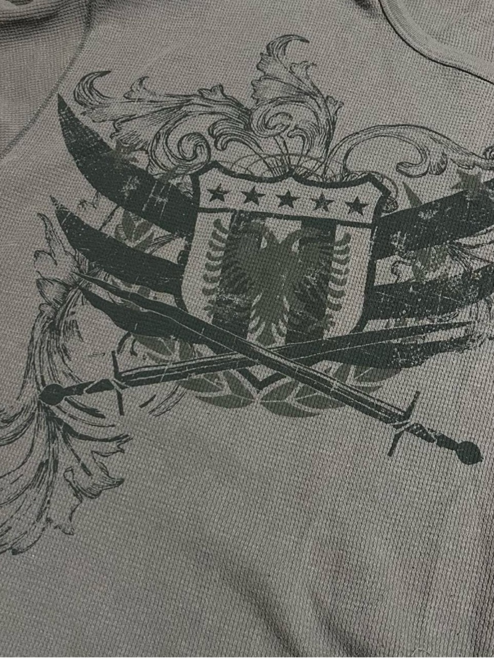 Vintage y2k style green waffle knit thermal shirt men’s 3XL